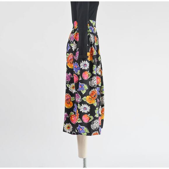 Vintage Cute Floral Vase Pottery Print Full Pleated Midi Skirt with Pockets M - Picture 4 of 9